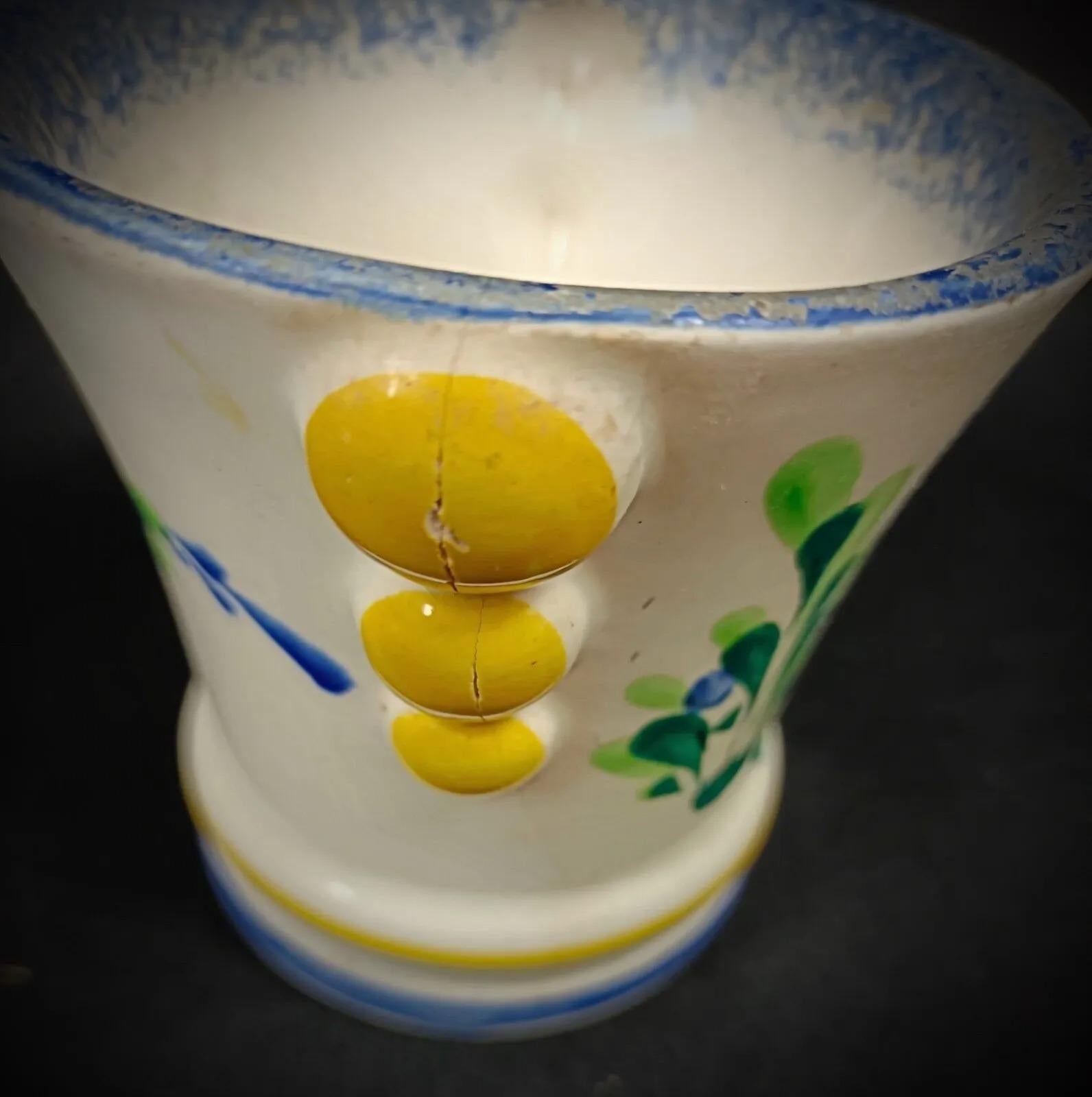 Vintage Faience Pot by M.F.A Pornic Dinard with Breton and Floral Design - 2Y245 For Sale 1