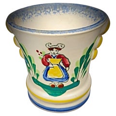 Vintage Faience Pot by M.F.A Pornic Dinard with Breton and Floral Design - 2Y245