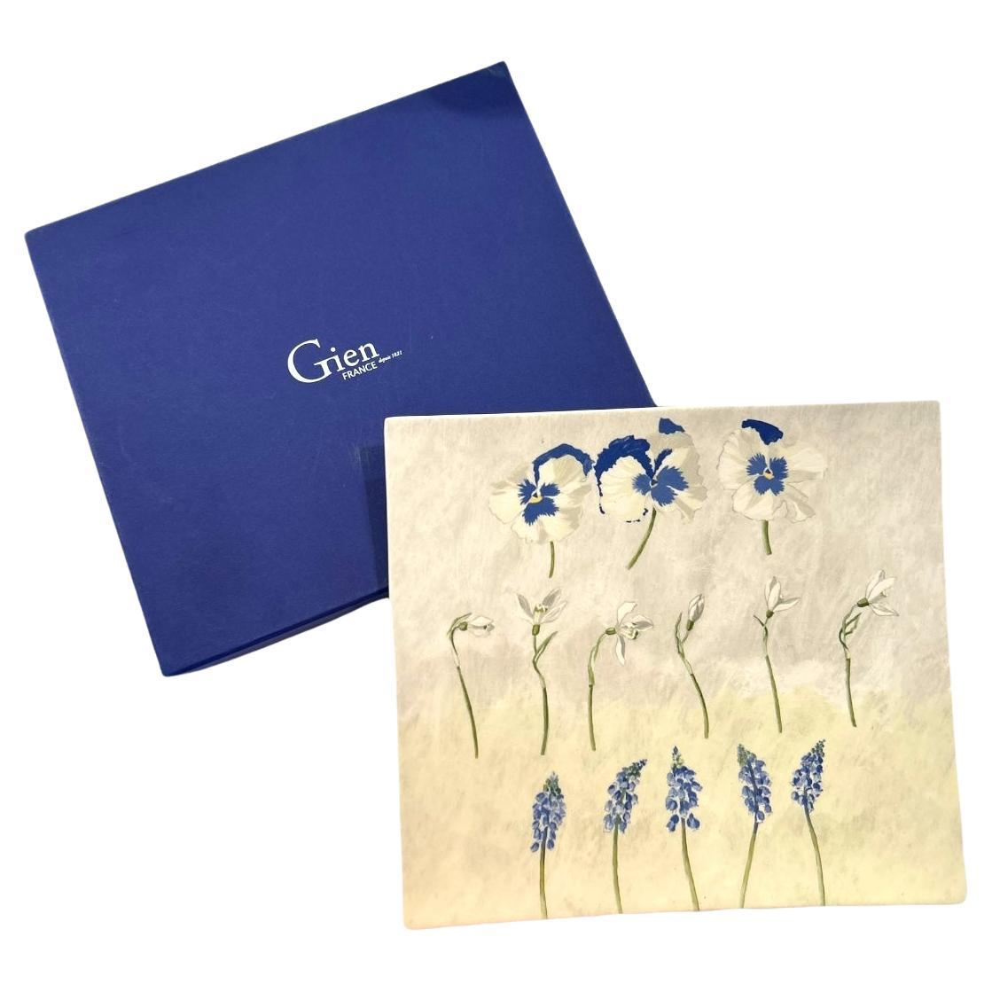Vintage Faiencerie De Gien “Alice” Medium Sq. Floral Serving Dish w/Original Box For Sale