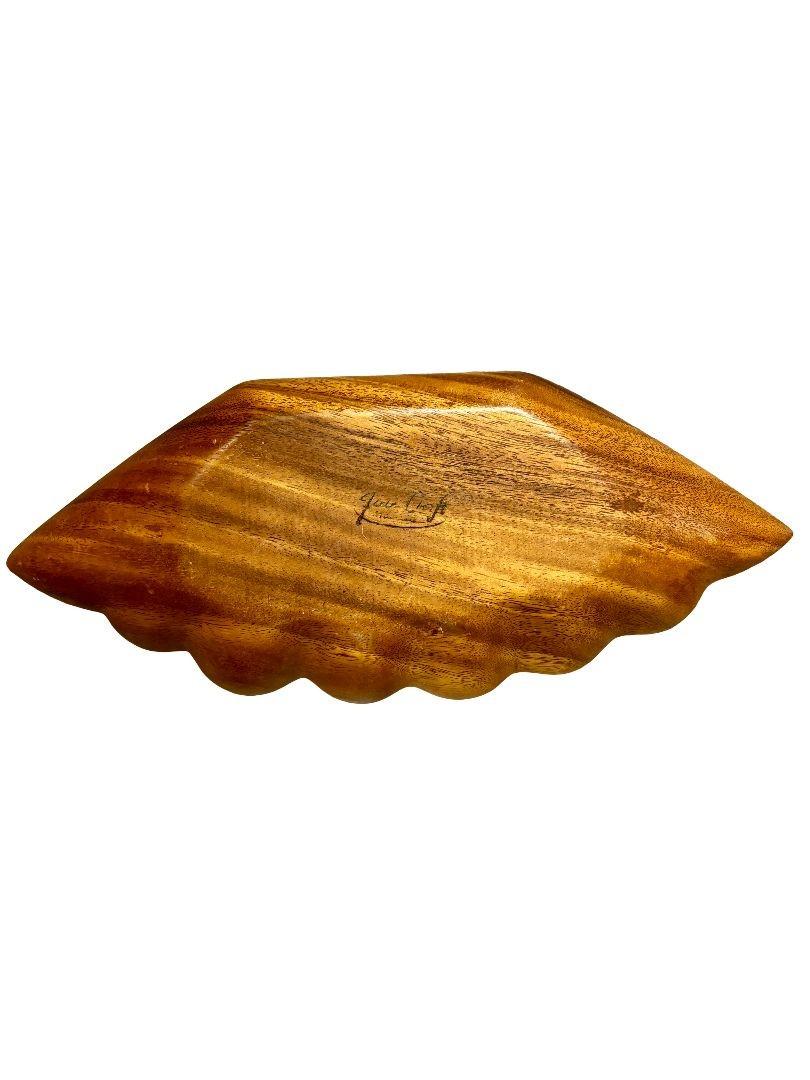 Mid-20th Century Carved Monkey Pod Wood Clam Shell Candy Dish Tray by Fair Craft For Sale