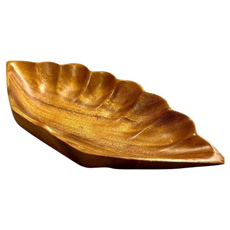 Carved Monkey Pod Wood Clam Shell Candy Dish Tray by Fair Craft For Sale