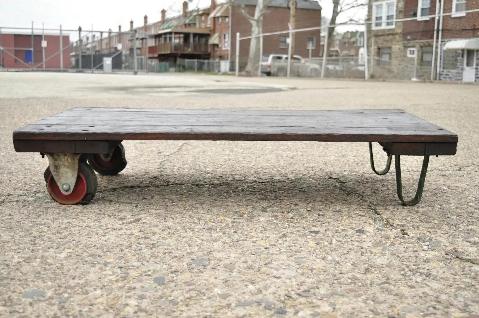 Unknown Vintage Fairbanks American Industrial Wood Iron Factory Work Cart Coffee Table A For Sale