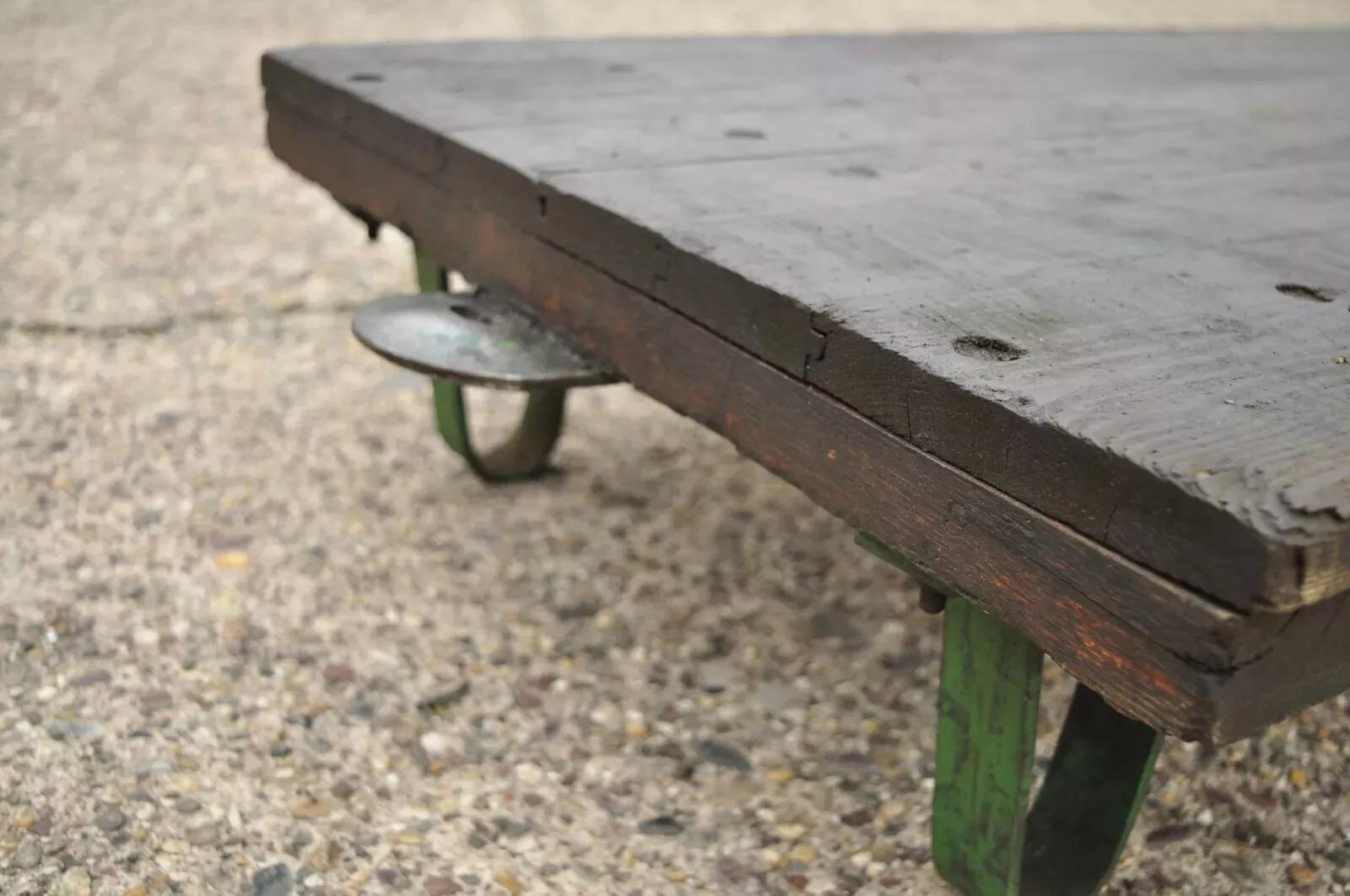 Vintage Fairbanks American Industrial Wood Iron Factory Work Cart Coffee Table A In Good Condition For Sale In Philadelphia, PA