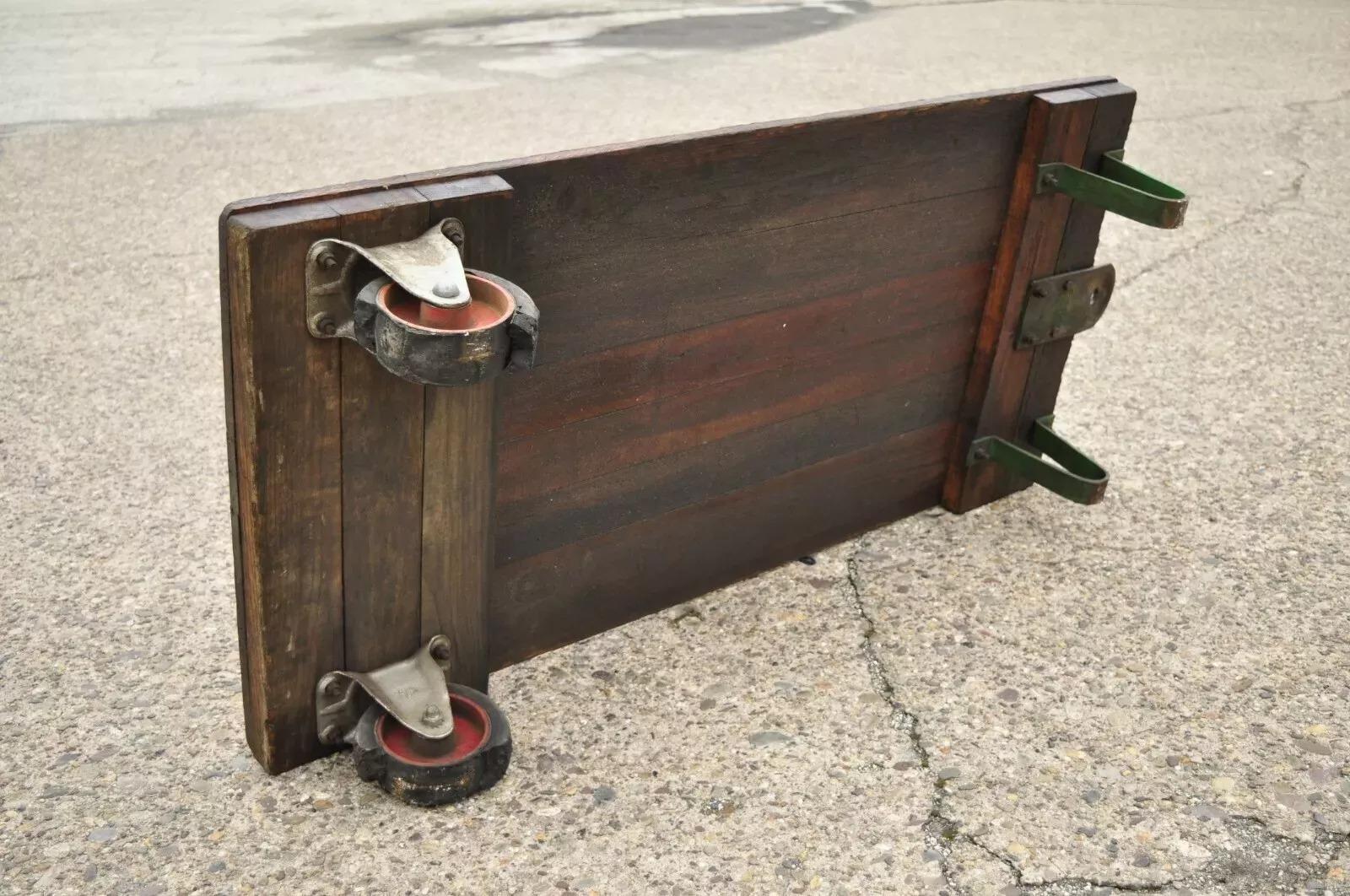 Vintage Fairbanks American Industrial Wood Iron Factory Work Cart Coffee Table A For Sale 2