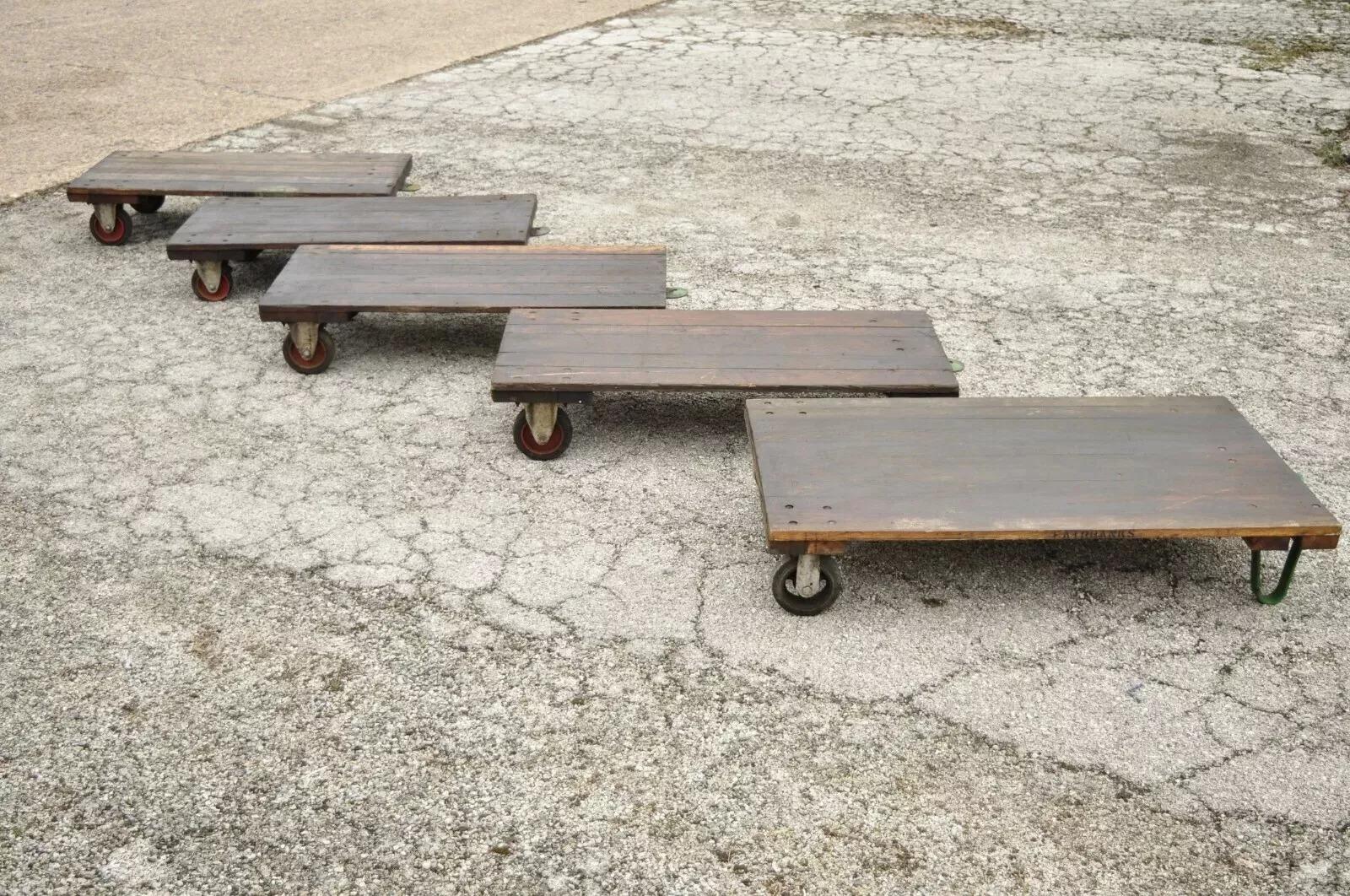 Vintage Fairbanks American Industrial Wood Iron Factory Work Cart Coffee Table A For Sale 4