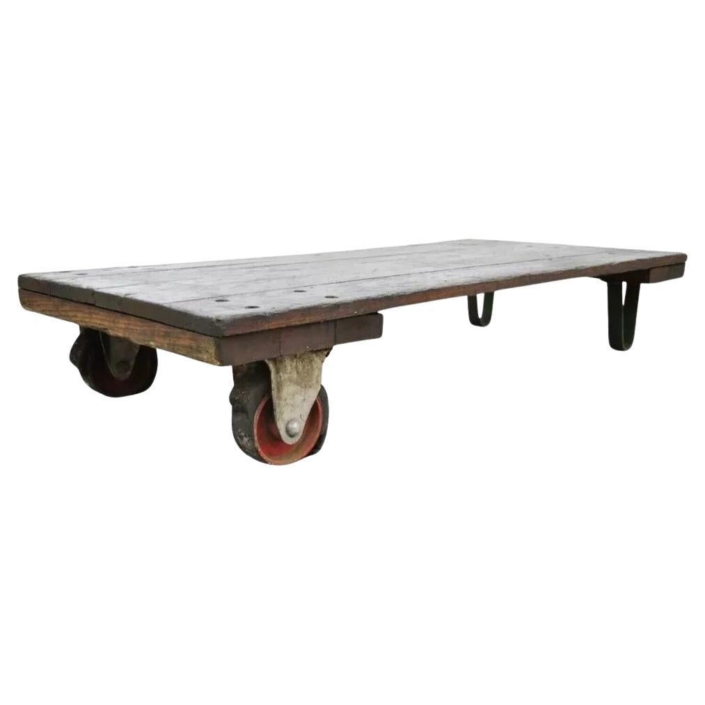 Vintage Fairbanks American Industrial Wood Iron Factory Work Cart Coffee Table A For Sale