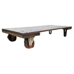Vintage Fairbanks American Industrial Madera Hierro Fábrica Carro de trabajo Mesa de centro A