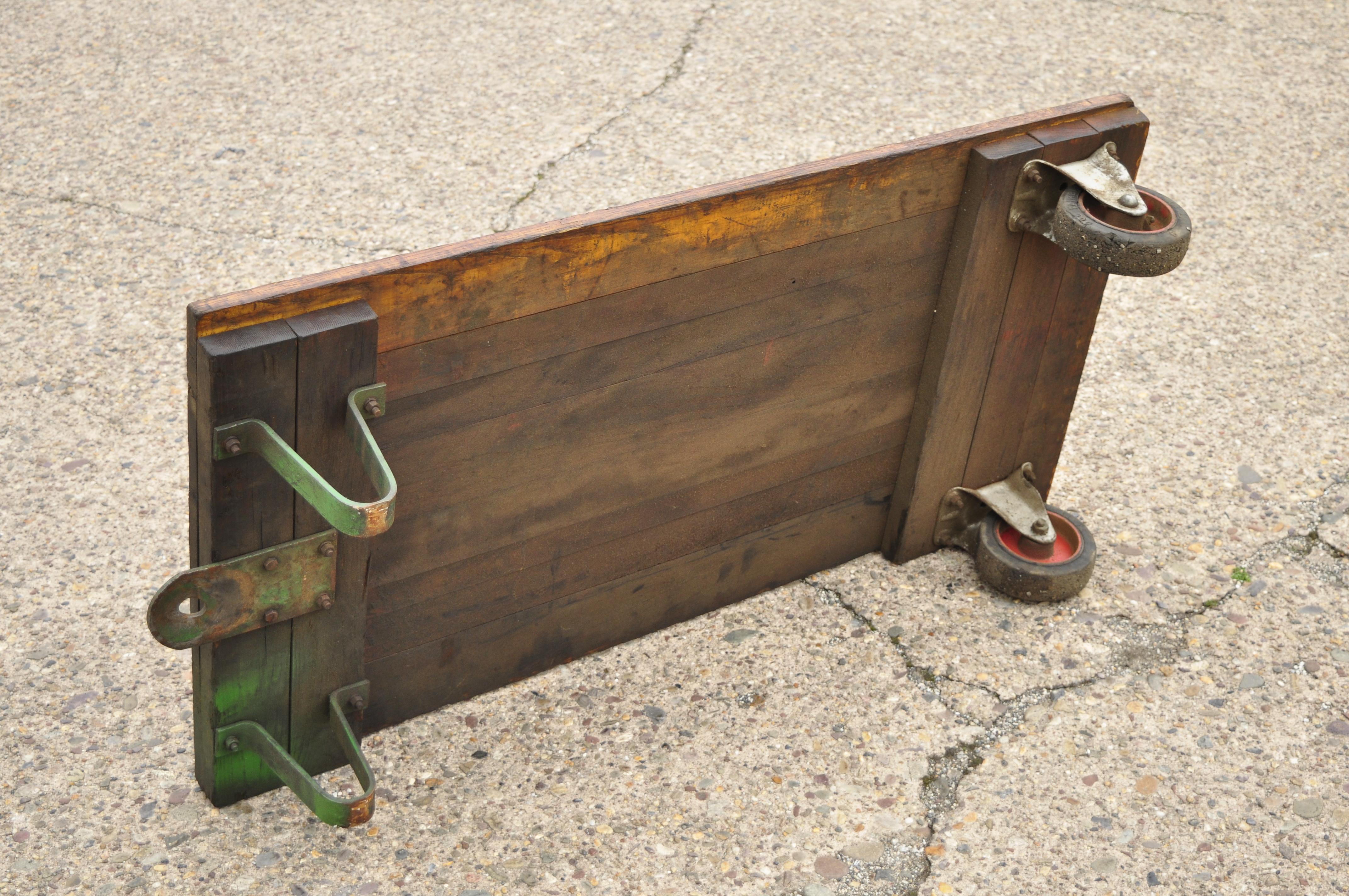 Vintage Fairbanks American Industrial Wood & Iron Factory Work Cart Coffee Table For Sale 2