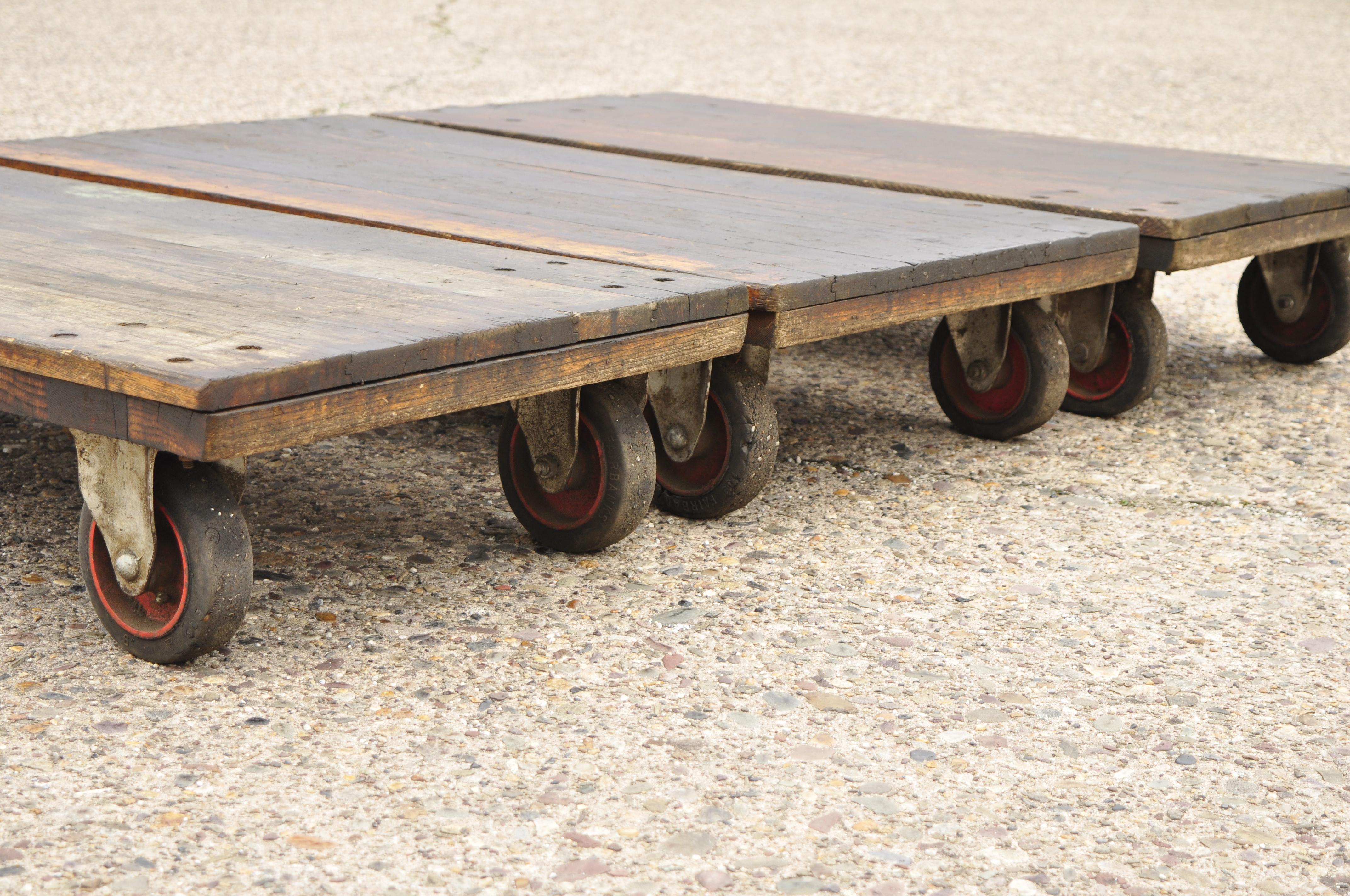 Vintage Fairbanks American Industrial Wood & Iron Factory Work Cart Coffee Table For Sale 1
