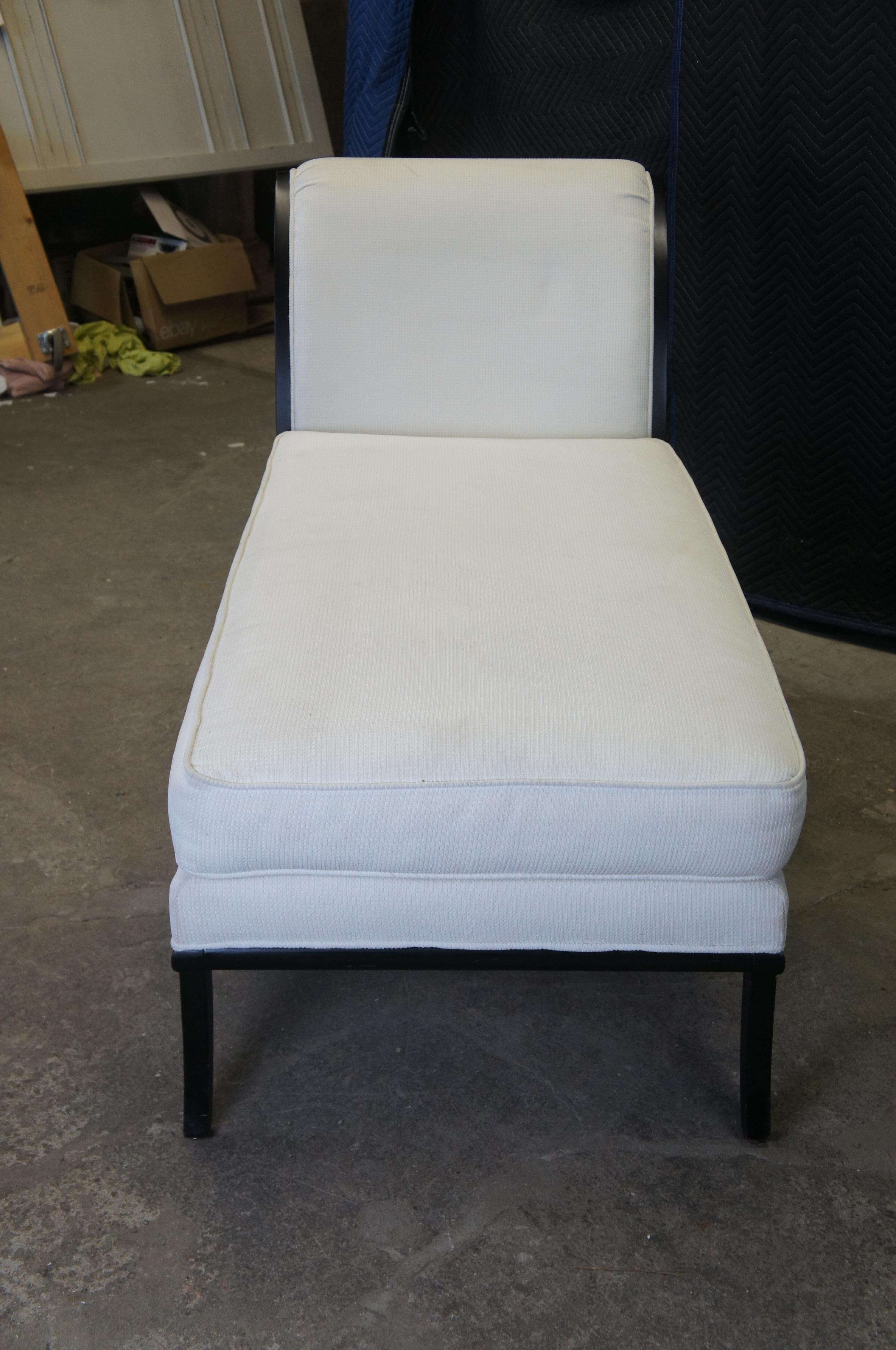 Vintage Fairfield White Upholstered Black Frame French Chaise Lounge For Sale 2
