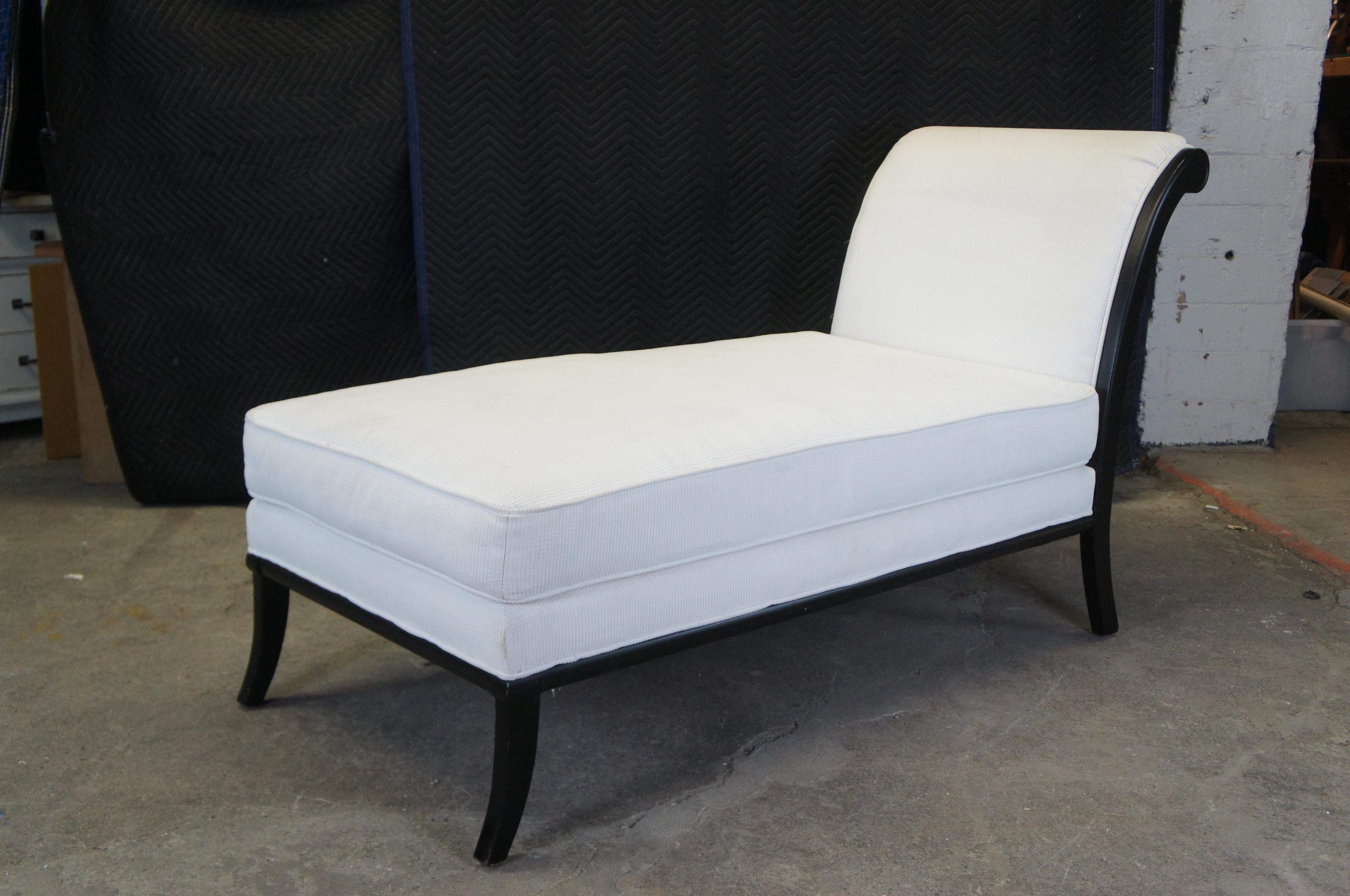 Vintage Fairfield White Upholstered Black Frame French Chaise Lounge For Sale 3