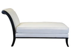 Vintage Fairfield White Upholstered Black Frame French Chaise Lounge