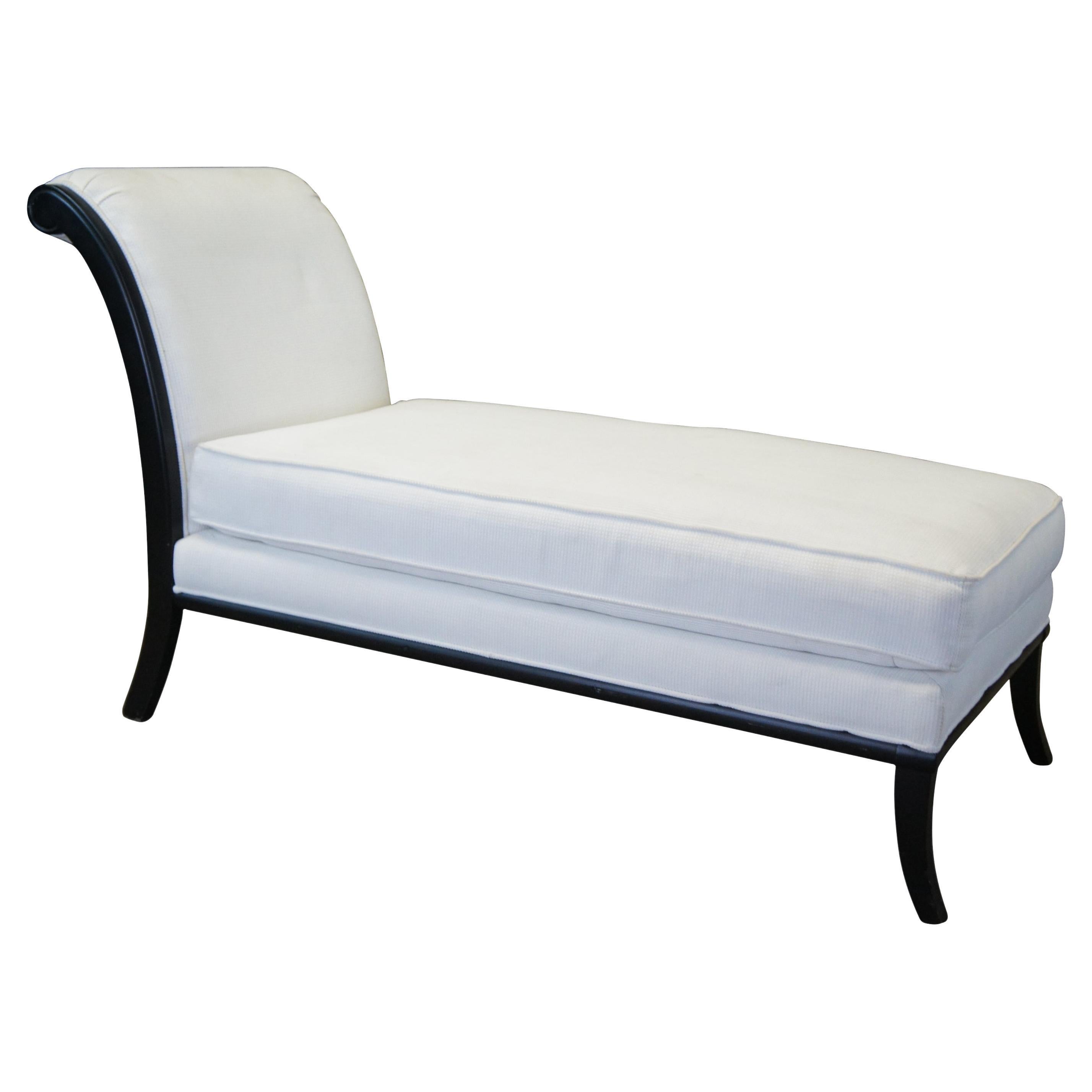 Vintage Fairfield White Upholstered Black Frame French Chaise Lounge For Sale