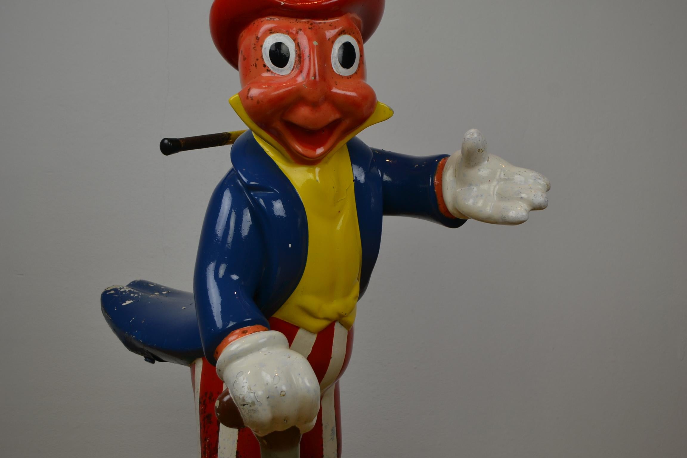 European Vintage Fairground Jiminy Cricket Figurine on Iron Swing, Mid-20th Century