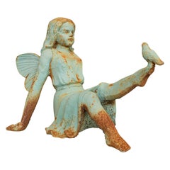 Vintage Fairy Garden Ornament, English, Cast Iron, Decorative, Statuette, Bird