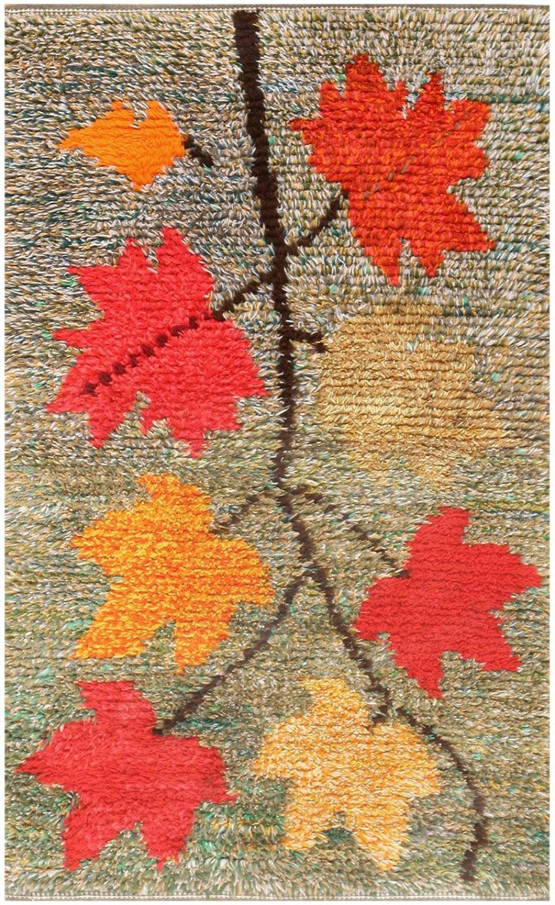 Mid-Century moderno Tappeto Vintage Fall Foliage Design Swedish Shag Rya 3' x 4'7