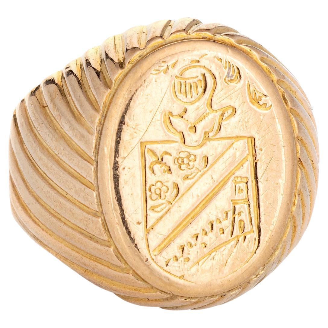 Vintage Family Crest Signet Ring 18k Yellow Gold Oval Mount Jewelry