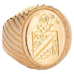 Antique Family Crest Signet Ring 18k Yellow Gold Oval Mount Jewelry