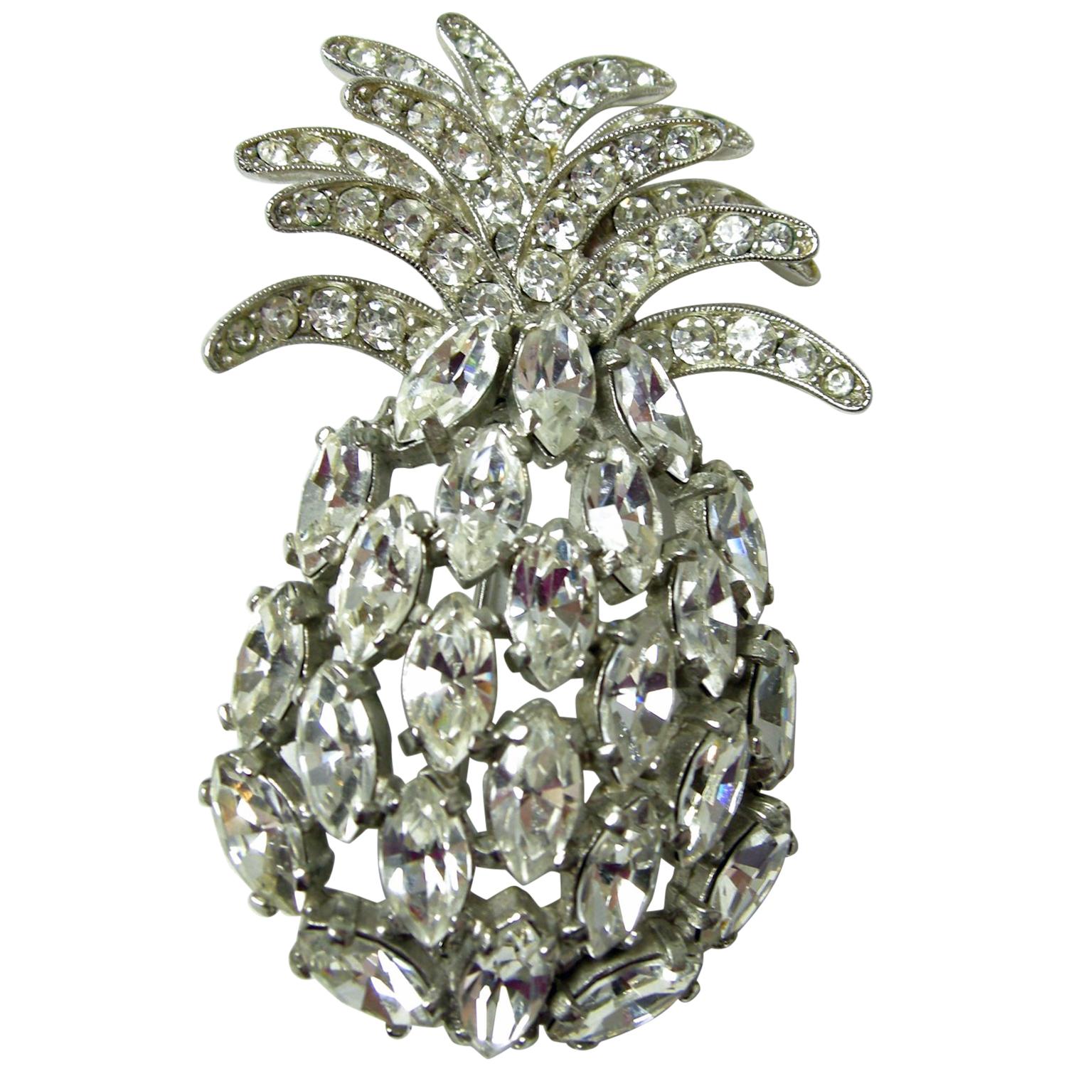 Vintage Famous Schiapparelli Crystal Pineapple Brooch at 1stDibs