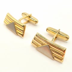 Vintage Fan Shape 18K Yellow & White Two-tone Gold Cufflink & Tie Clip Set