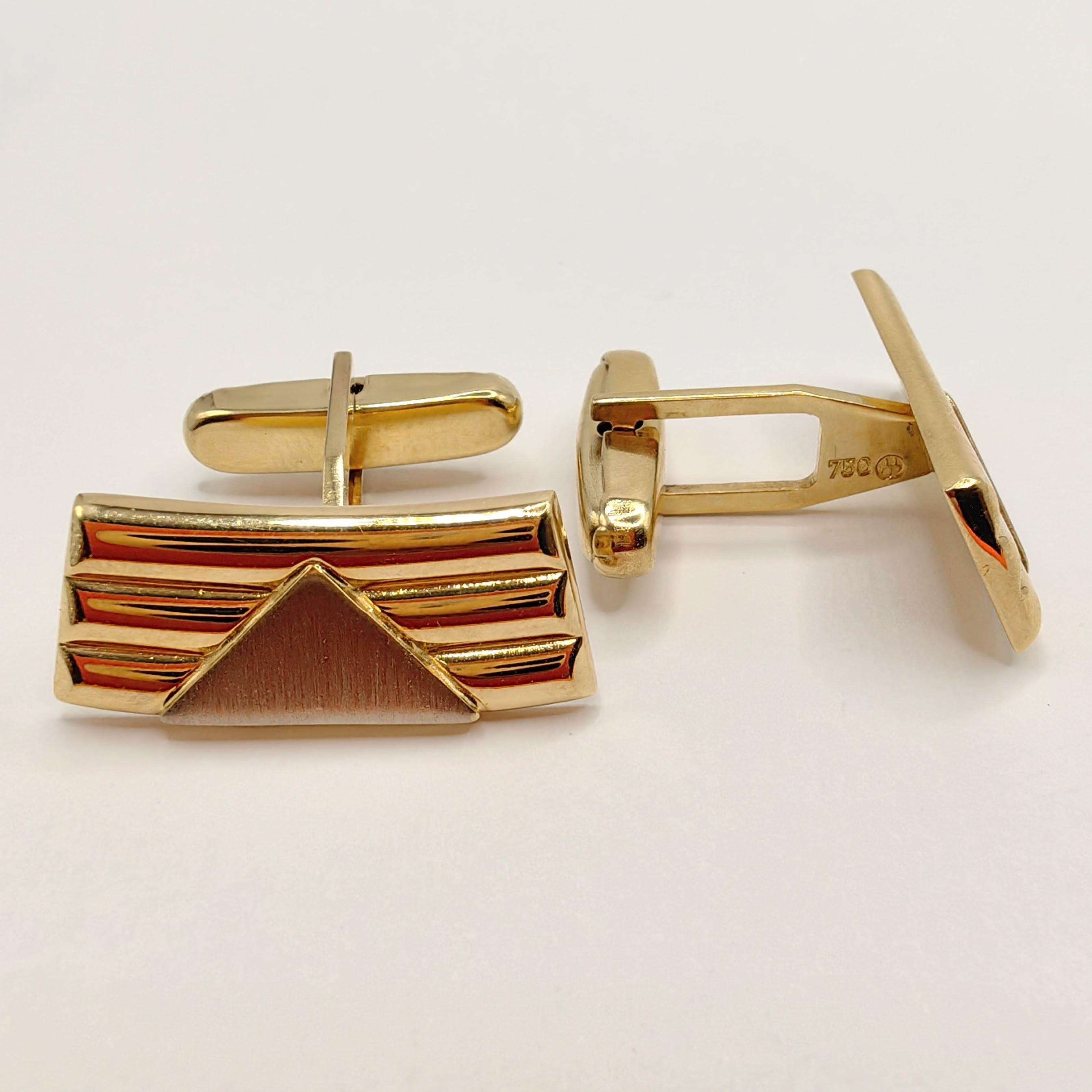 Vintage Fan Shape 18K Yellow & White Two-tone Gold Cufflink & Tie Clip Set In New Condition For Sale In Wan Chai District, HK