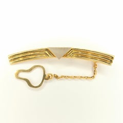 Vintage Fan Shape Tie Clip With Chain in 18K Yellow & White Two-tone Gold