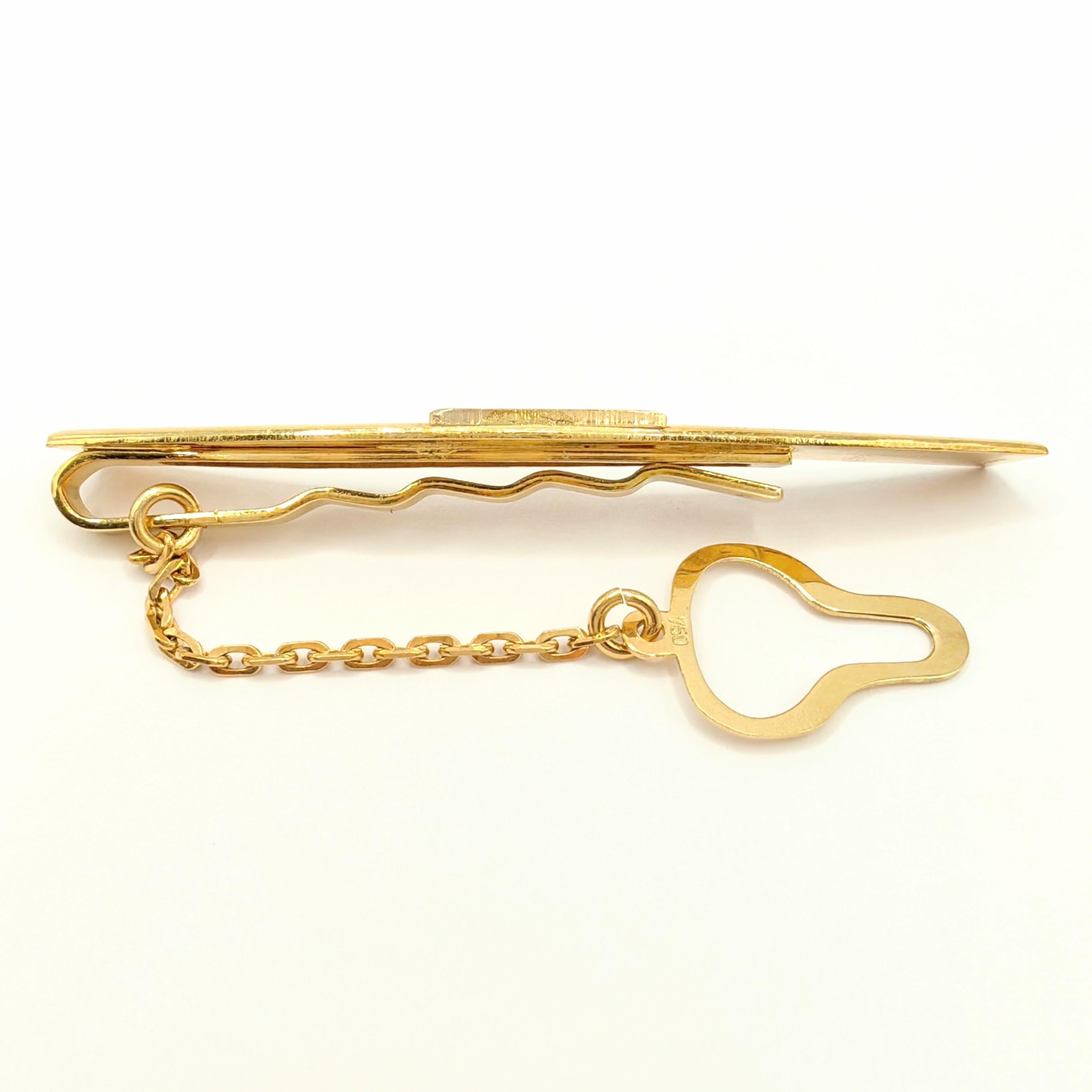 Men's Vintage Fan Shape Tie Clip With Chain in 18K Yellow & White Two-tone Gold For Sale