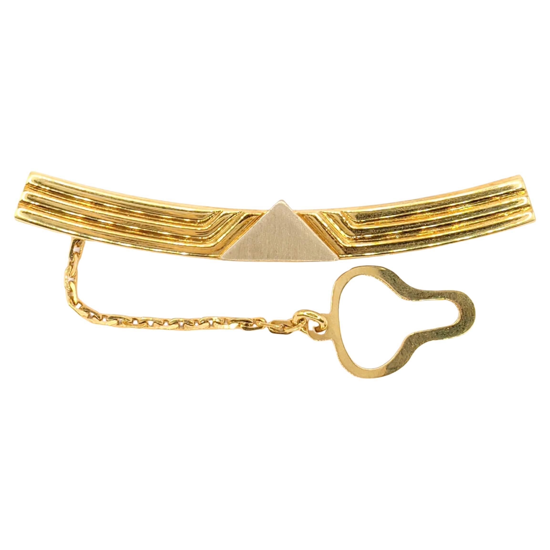 Vintage Fan Shape Tie Clip With Chain in 18K Yellow & White Two-tone Gold For Sale