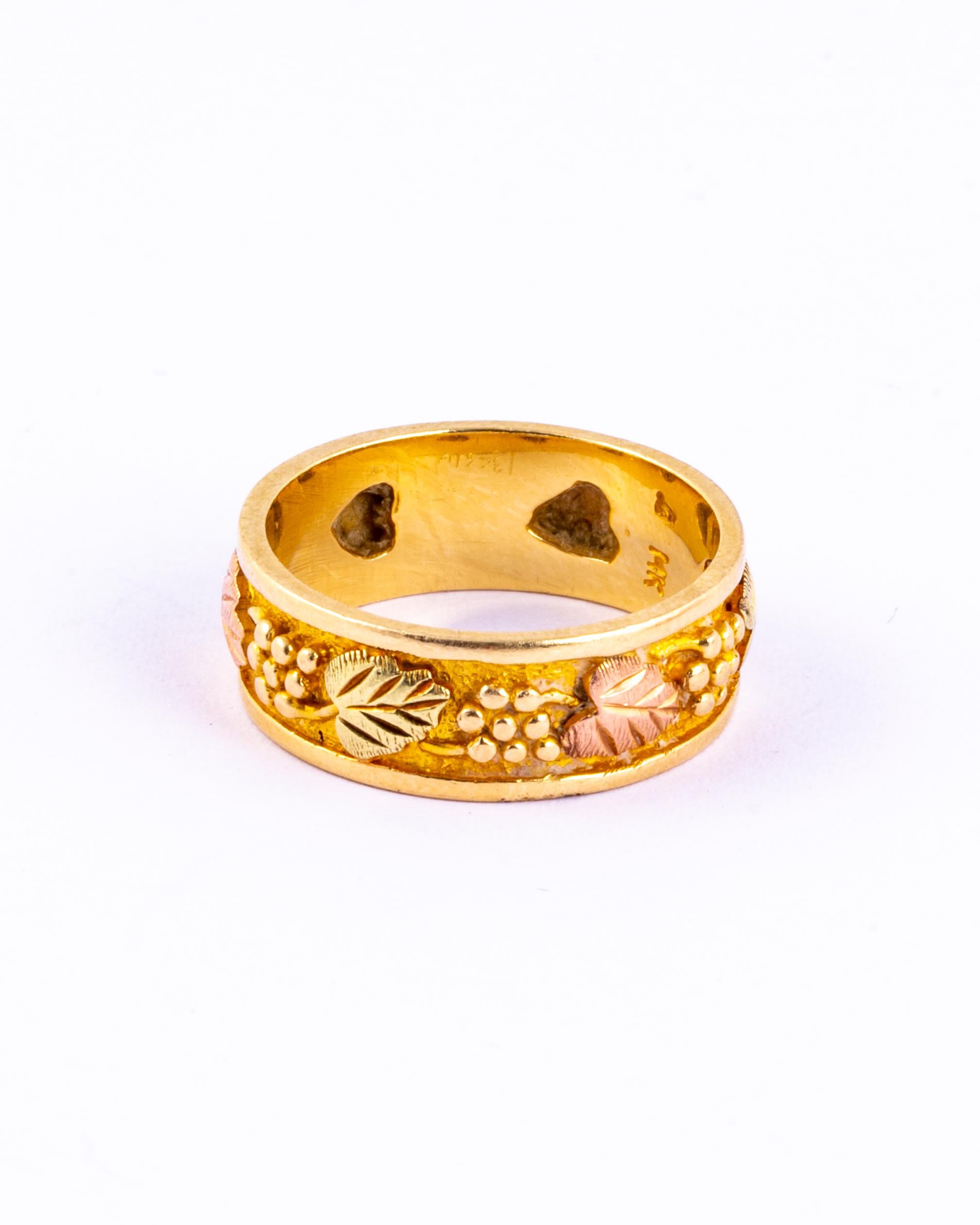 Modern Vintage Fancy 14 Carat Rose and Yellow Gold Band For Sale