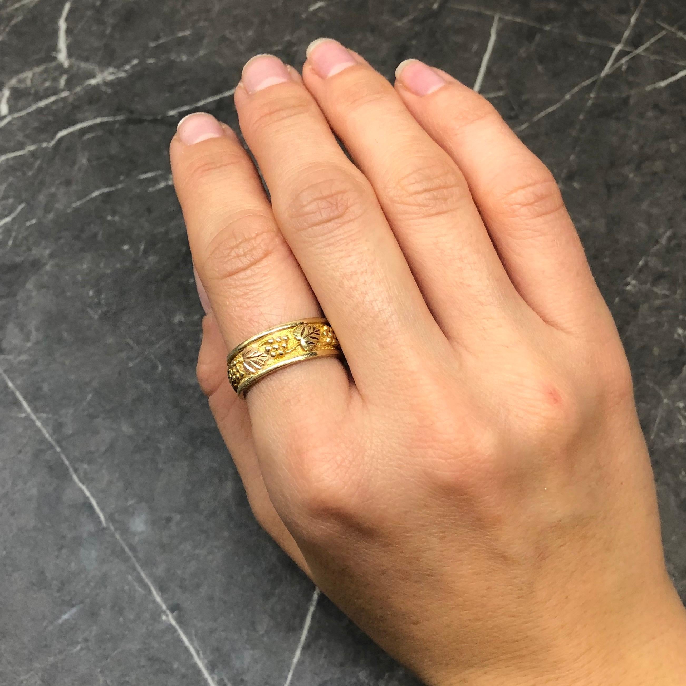 Women's Vintage Fancy 14 Carat Rose and Yellow Gold Band For Sale