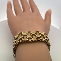 Vintage Fancy 14 Karat Yellow Gold Wide X-Link Bracelet 84.6 Grammes