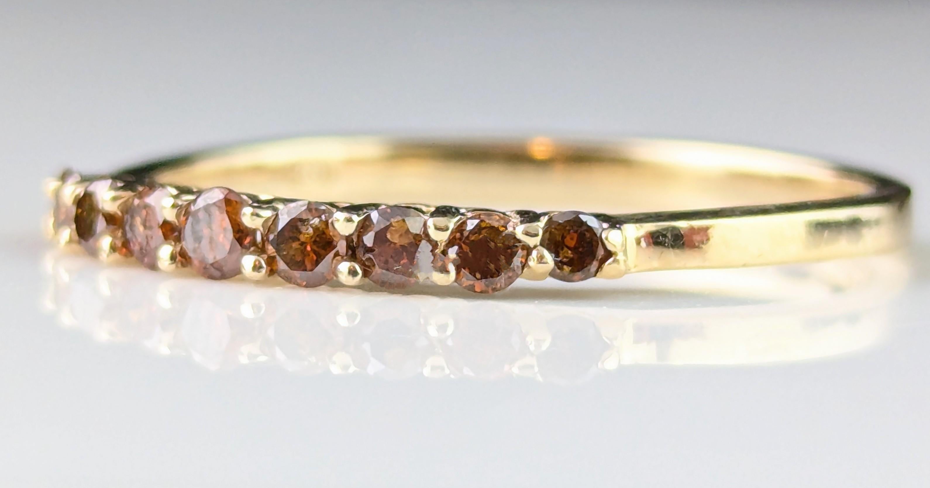 Vintage Fancy brown Diamond half eternity ring, 10ct gold 6