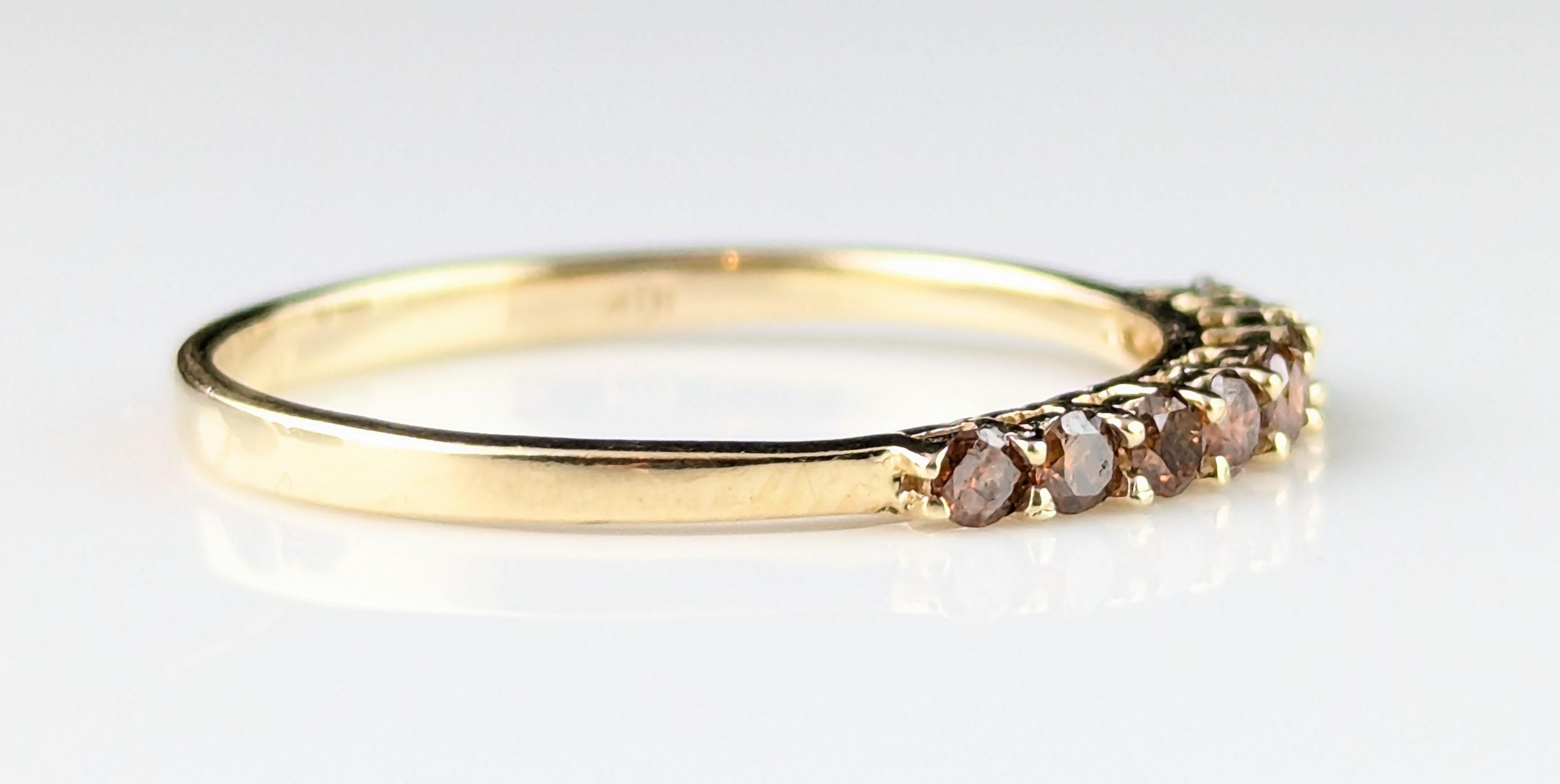 Vintage Fancy brown Diamond half eternity ring, 10ct gold 10