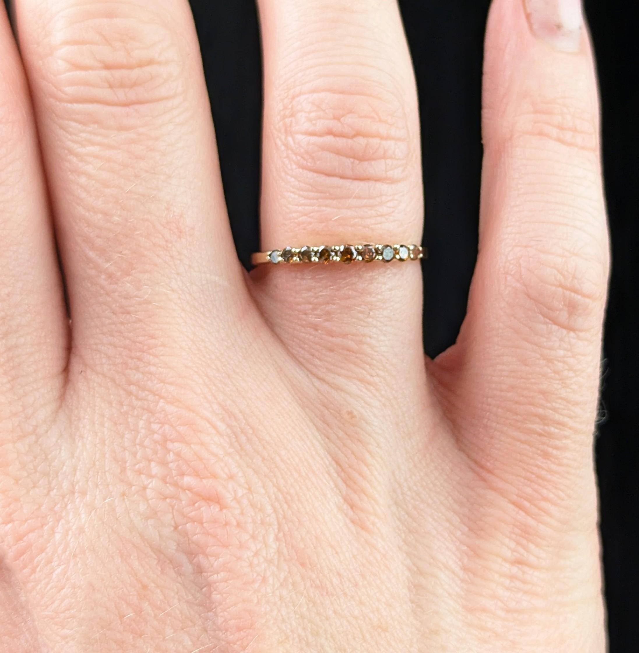 Vintage Fancy brown Diamond half eternity ring, 10ct gold In Good Condition In NEWARK, GB