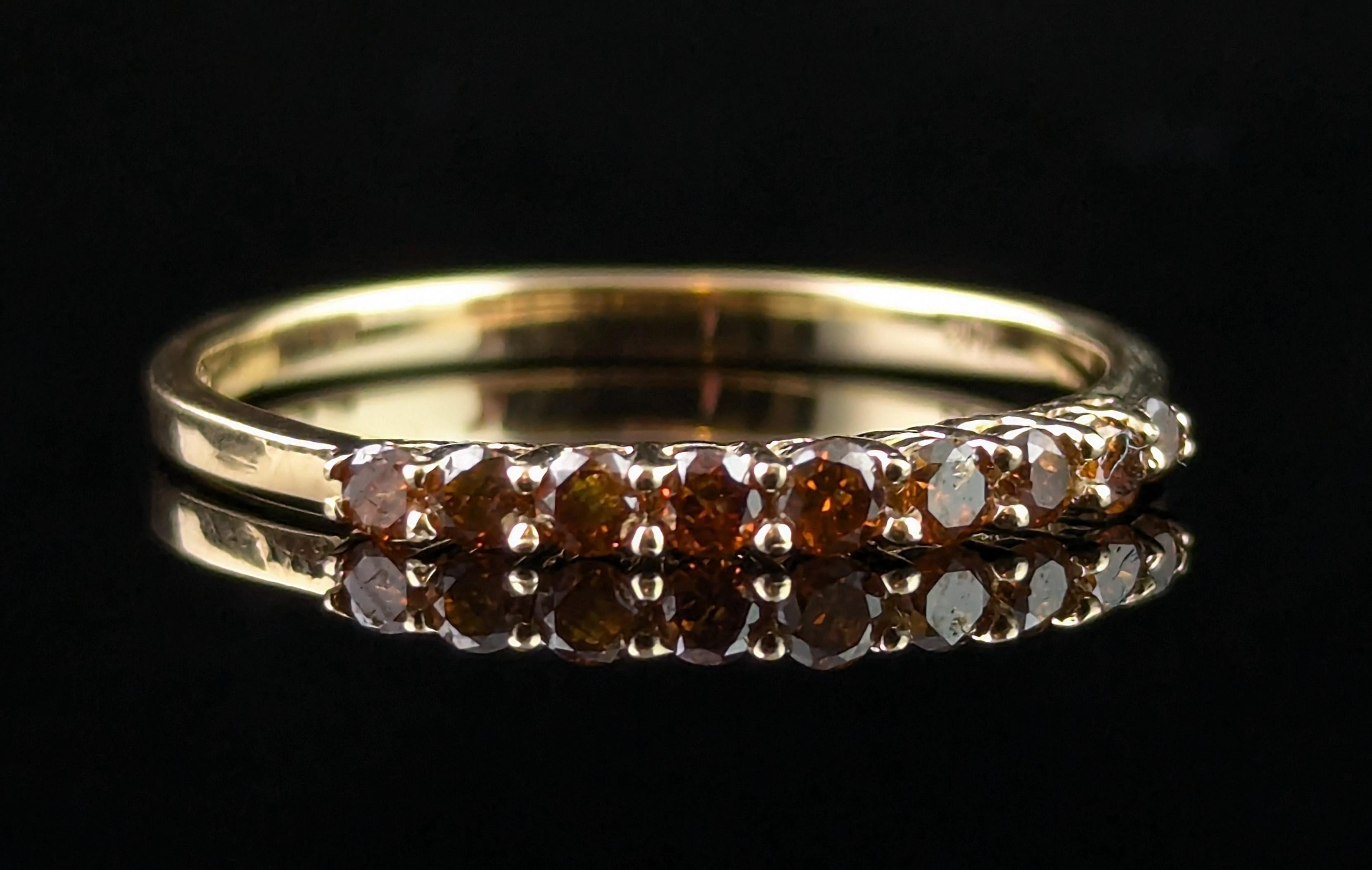 Vintage Fancy brown Diamond half eternity ring, 10ct gold 1