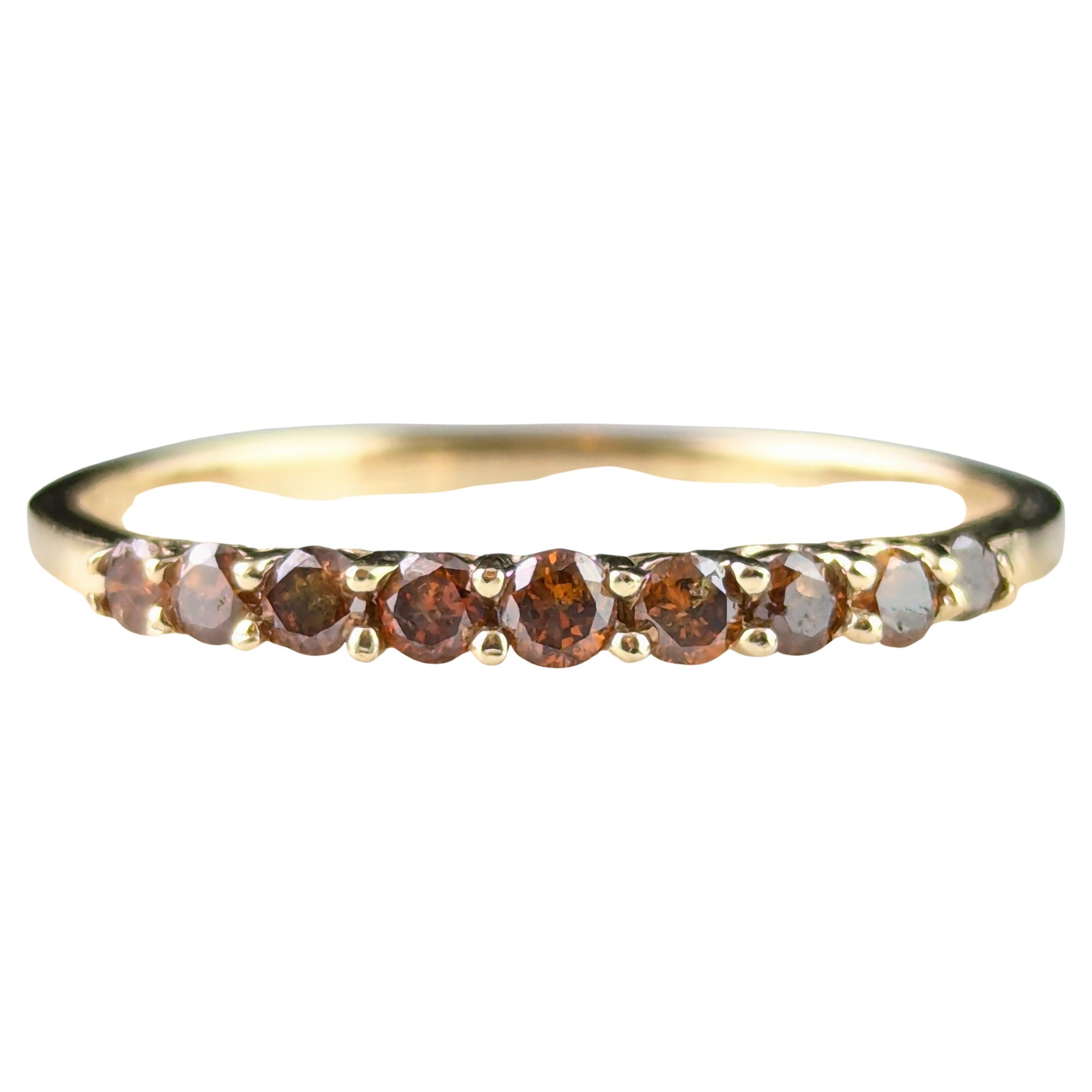 Vintage Fancy brown Diamond half eternity ring, 10ct gold