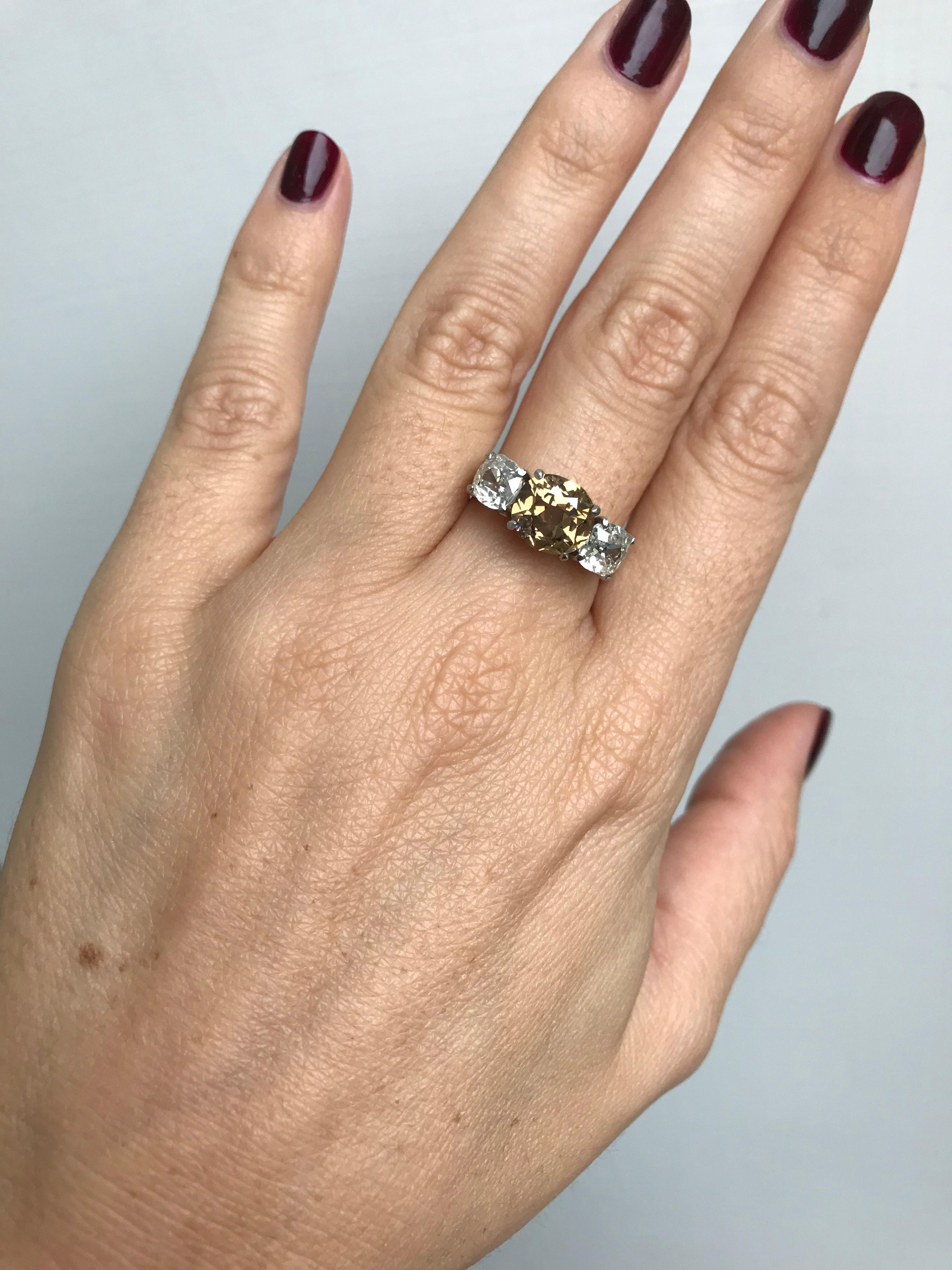 Women's Vintage Fancy Brown Diamond Platinum Three-Stone Ring