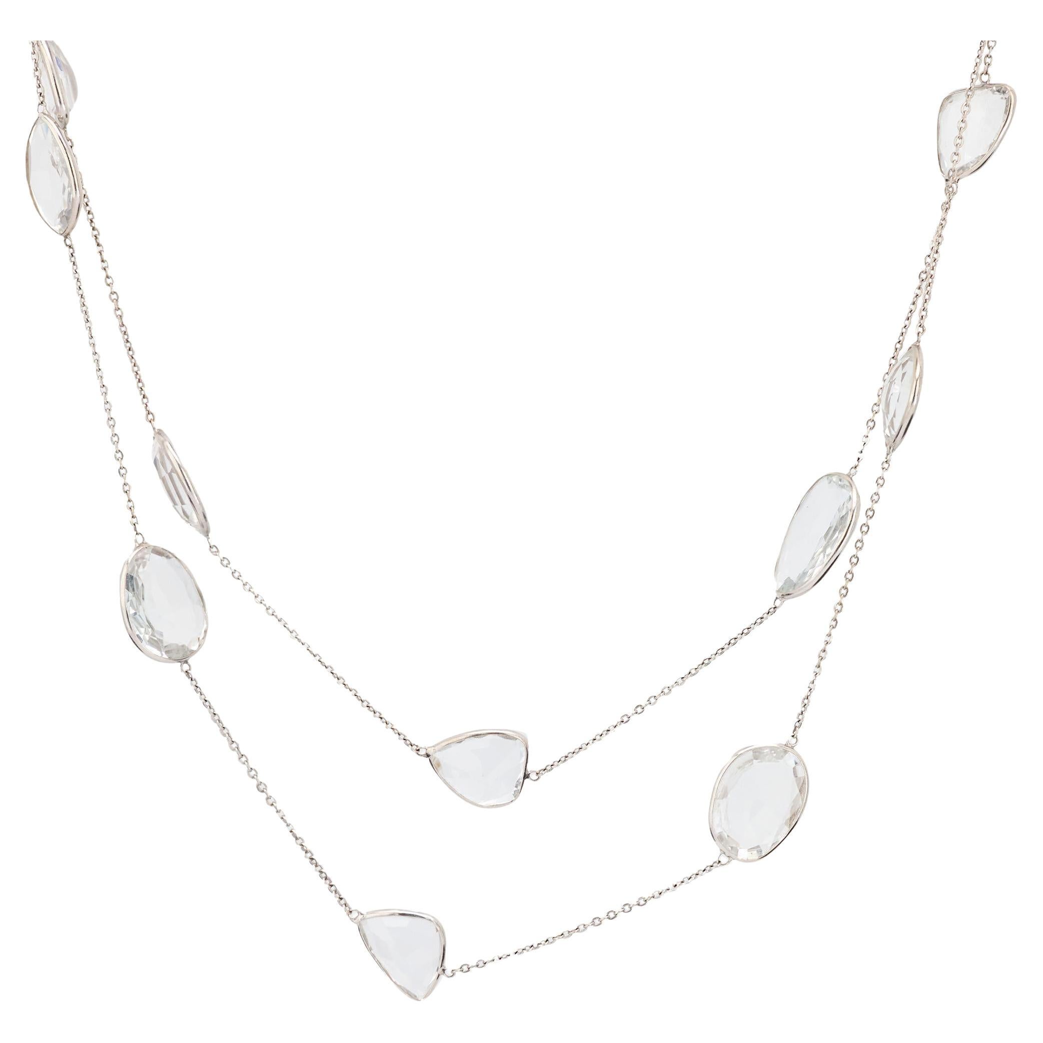 Vintage fancy cut white topaz 18k white gold necklace