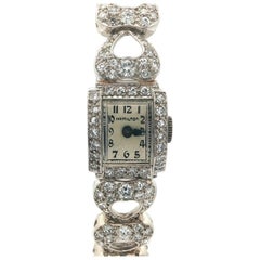 Vintage Fancy Hamilton Platinum 5.42ct Round Diamond Watch Heart Link Bracelet