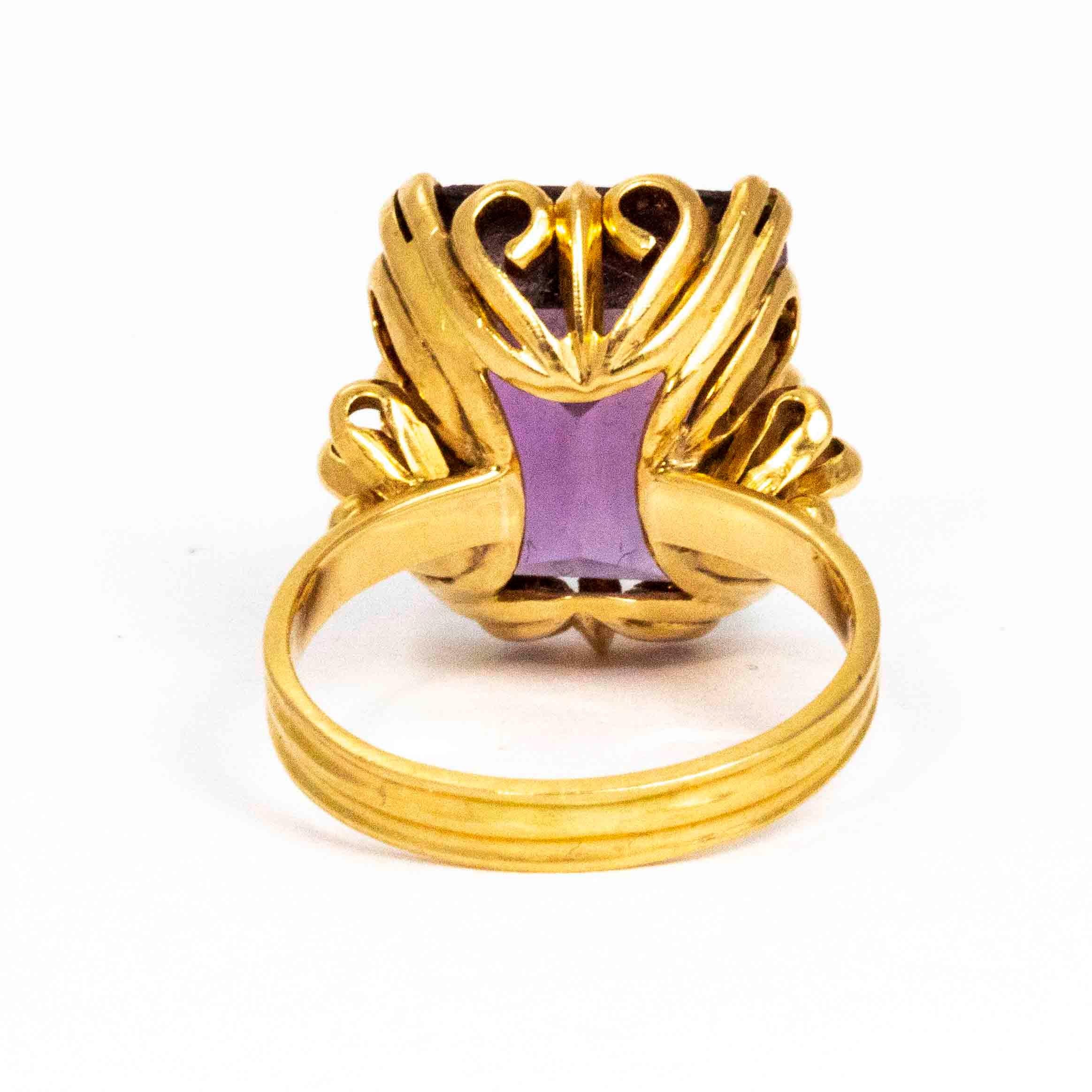 Modern Vintage Fancy Heart Gallery Amethyst and 18 Carat Gold Cocktail Ring For Sale