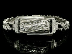 Vintage Fancy LeCoultre 14k White Gold Hidden Watch w/ Diamond Floral Leaf Link