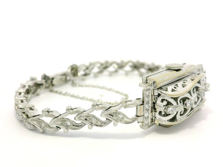 LeCoultre 14k White Gold Hidden Watch w/ Diamond Floral Leaf Dome A new interpretation of the Jaeger-LeCoultre 101 Feuille  main image 4