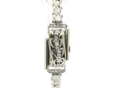 Vintage Fancy LeCoultre 14k Weißgold Hidden Uhr w / Diamond Floral Leaf Link