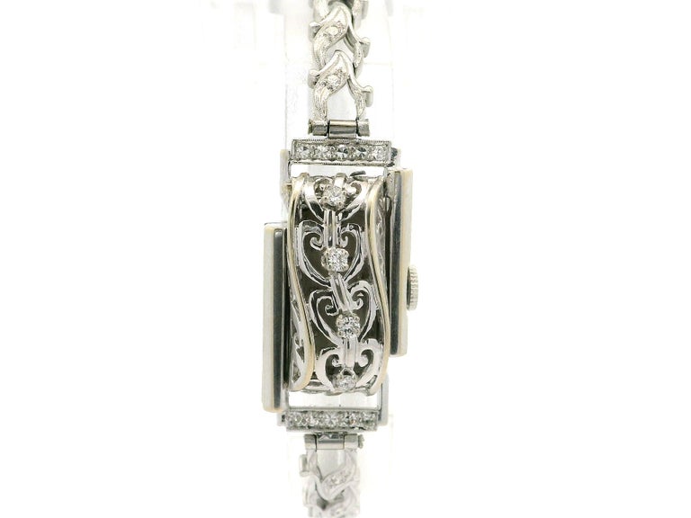 LeCoultre 14k White Gold Hidden Watch w/ Diamond Floral Leaf Dome A new interpretation of the Jaeger-LeCoultre 101 Feuille  main image 2
