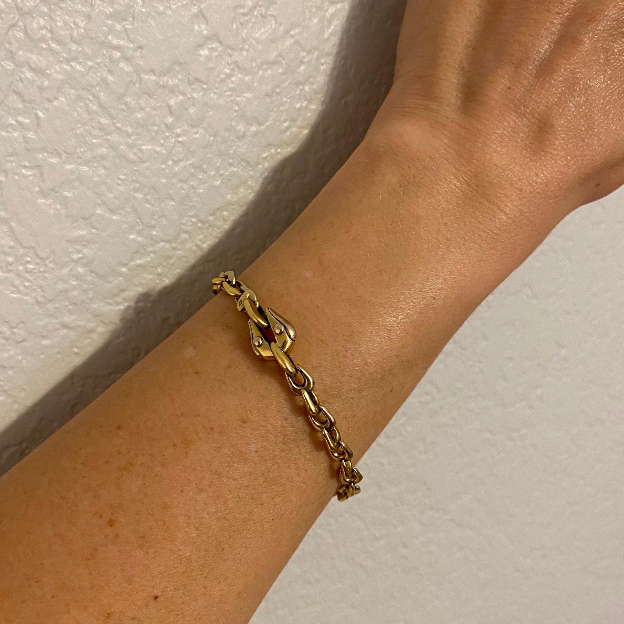 Modernist Vintage Fancy Link 2-Tone Gold Link Bracelet Estate Fine Jewelry