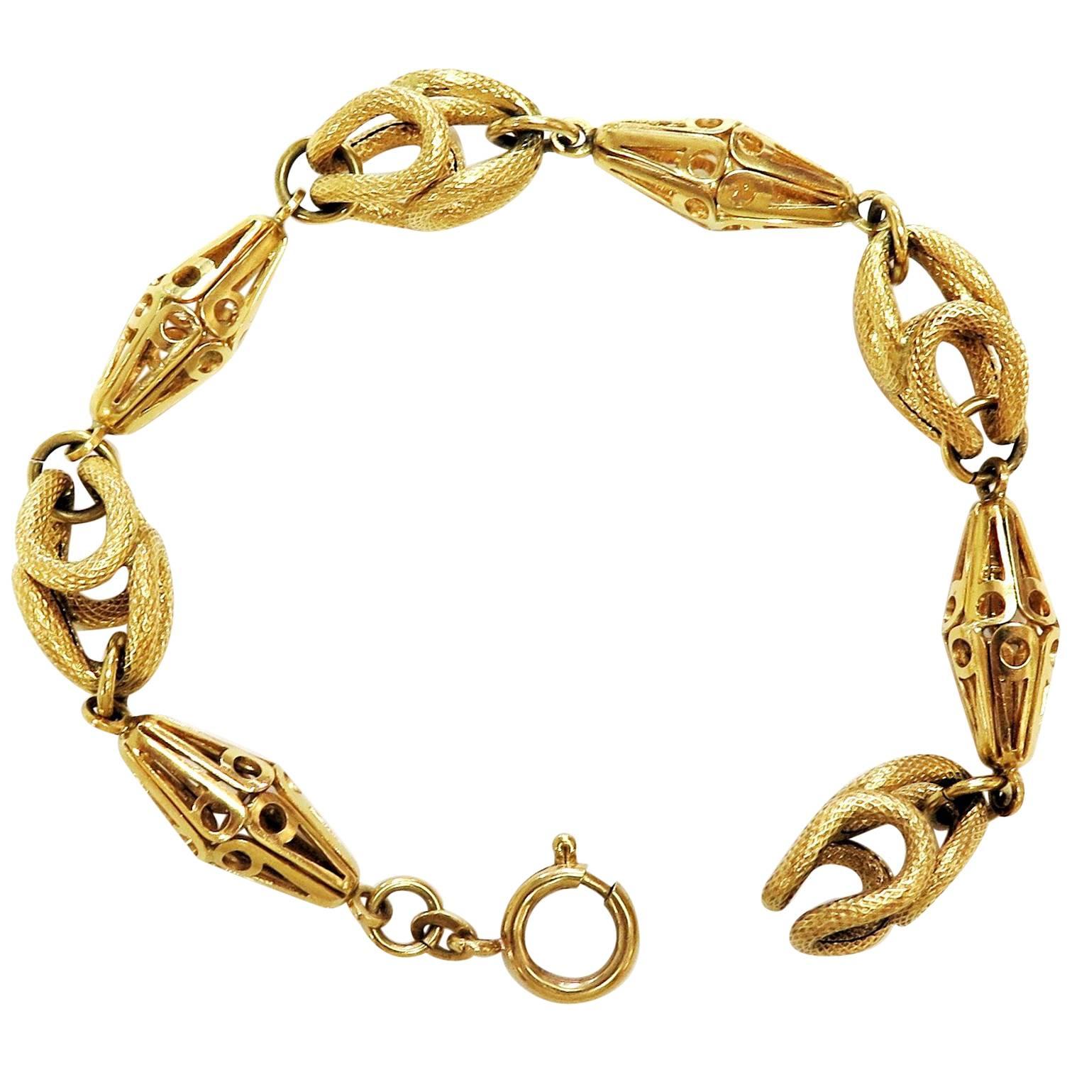 Vintage Fancy Link Bracelet / 18 Karat Yellow Gold