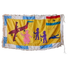 Vintage Fante People Asafo Flag in Cotton Appliqué Patterns, Africa 1960's