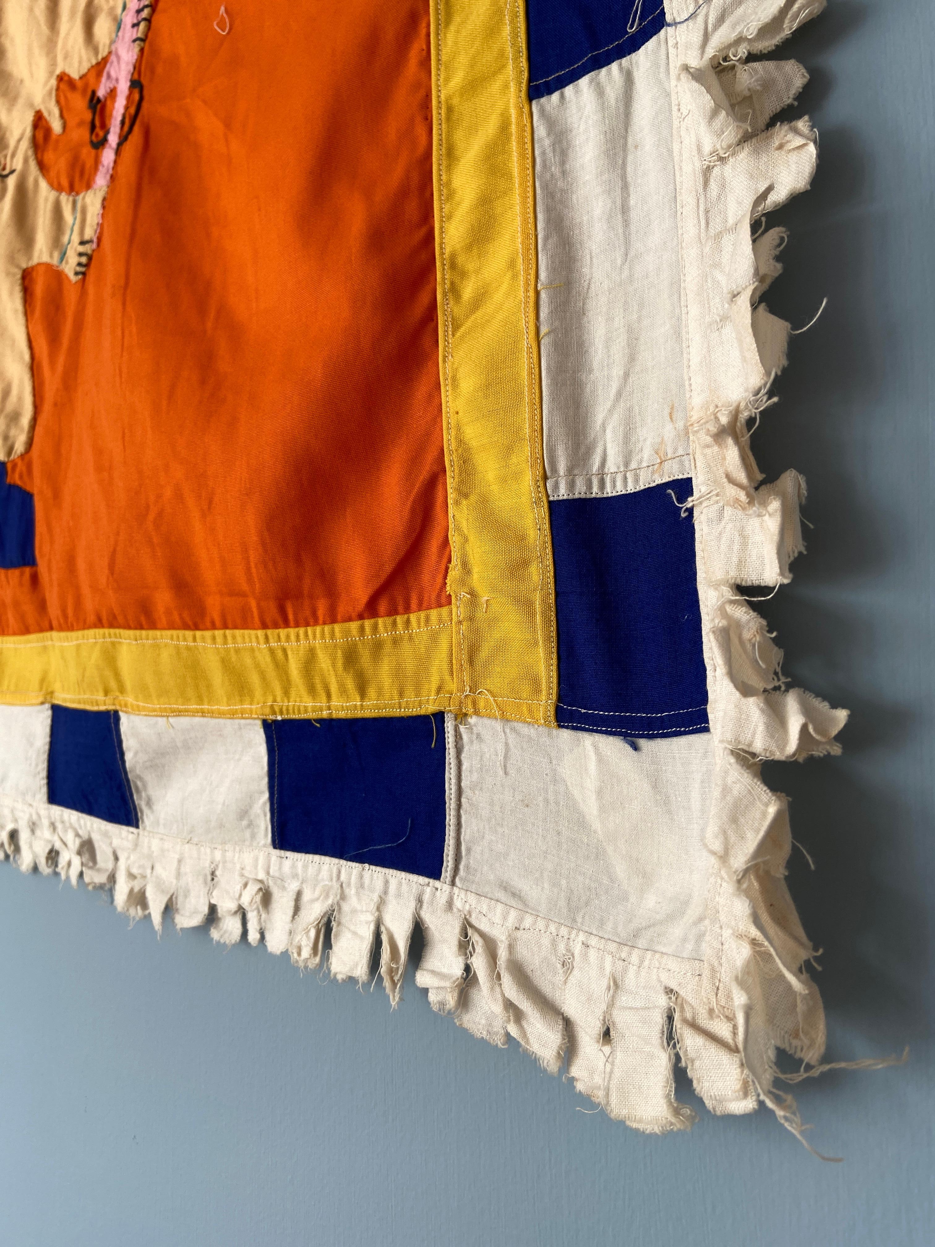 Vintage Fante People Asafo Flag in Orange Cotton Appliqué Patterns, Ghana, 1970s In Good Condition For Sale In Copenhagen K, DK