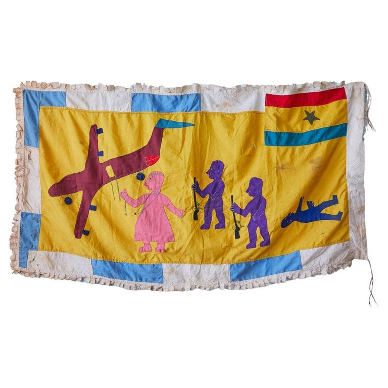 Fante People Asafo Flag in Yellow Cotton with Appliqué Patterns, 1980s, offered by The Apartment