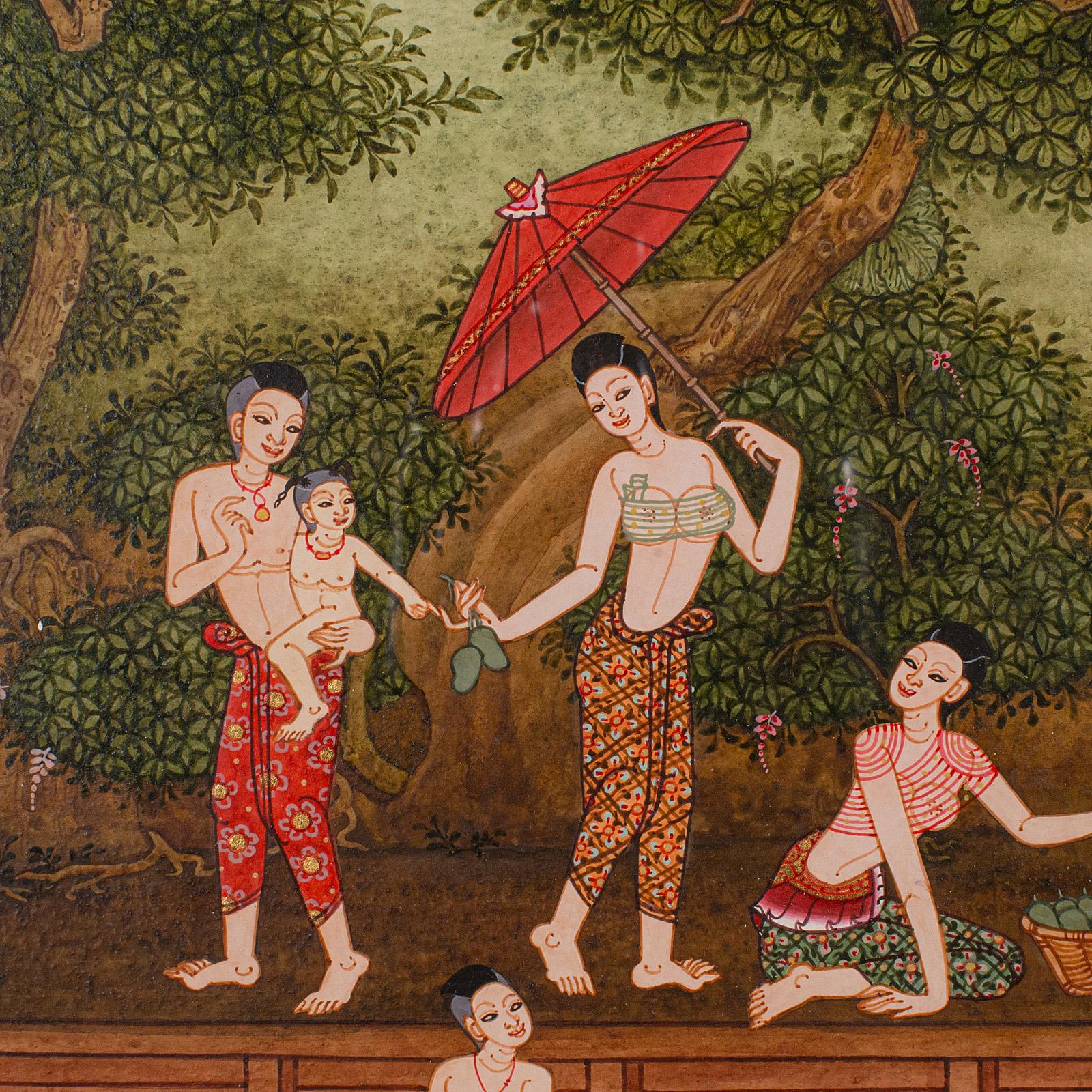 Quadro d'epoca dell'Estremo Oriente, Thai, Gouache incorniciato, Arte popolare, Figure femminili In condizioni buone in vendita a Hele, Devon, GB